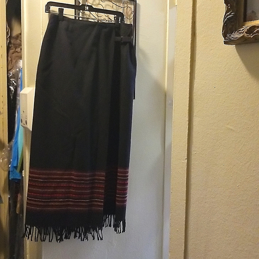 Wrap around ankle length fringed skirt